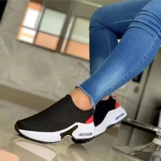 Women's Fashion Stretch Round Toe Knit Sneakers Black - Shop at LoveMi