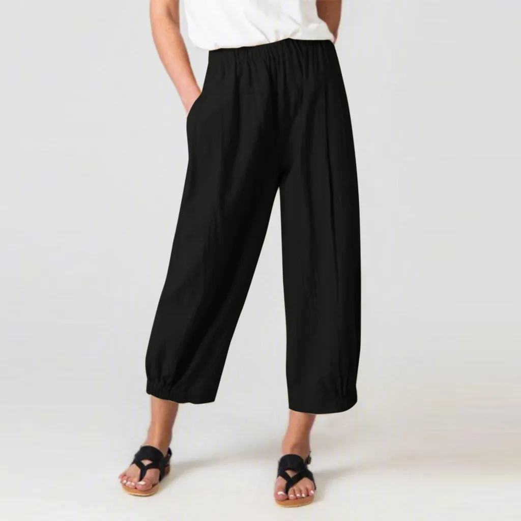 Loose Harlan Pants High Waist Cotton And Linen Pants - Black