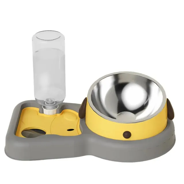 Pet Feeder Bowls Pet Feeder Water Bottle Set Pet Feeding Bowls And Drinkers 15 Degree Tilt Design Protect Cats Dogd Neck Yellow - Shop at LoveMi