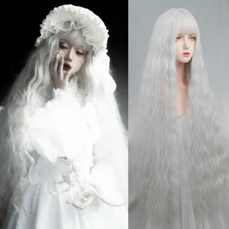 Big Wave Full Head Set Extra Long Wig Silvery White - Shop at LoveMi