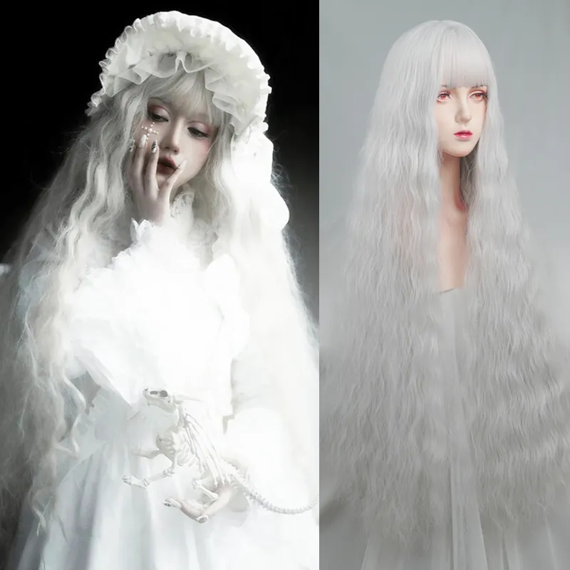 Big Wave Full Head Set Extra Long Wig - Silvery White