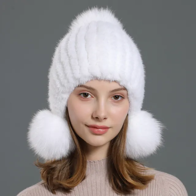 Korean Style Fox Fur Ball Fur Hat Women White - Shop at LoveMi