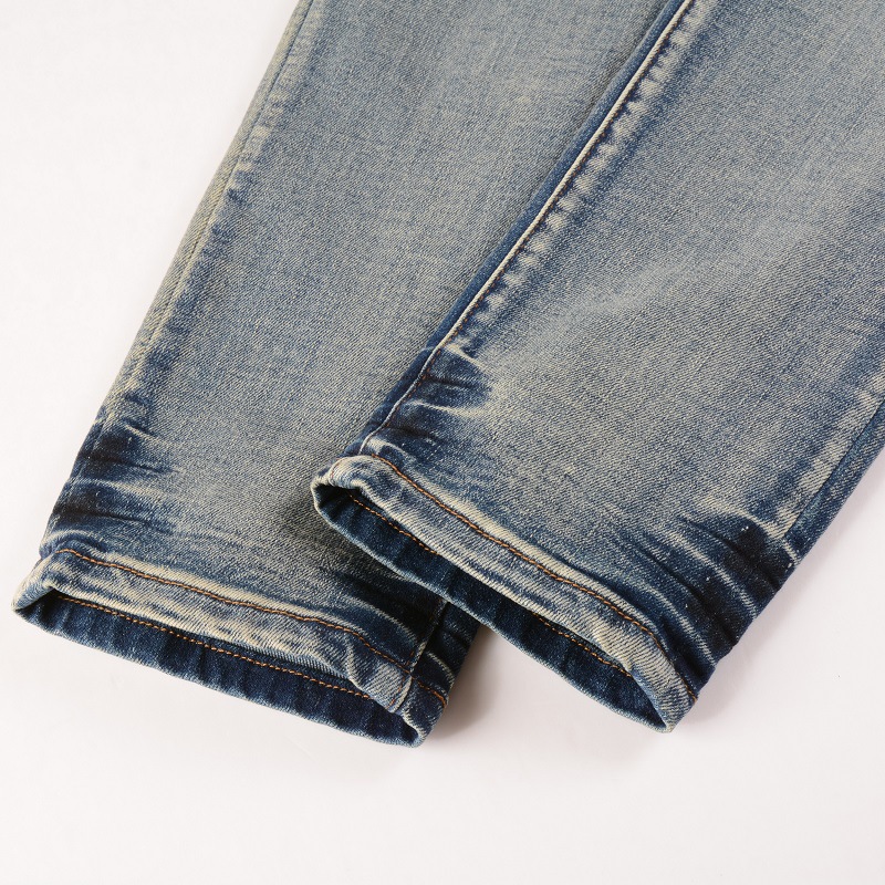 Title 5, Mens Slim Jeans with Frayed and Worn Washed In...