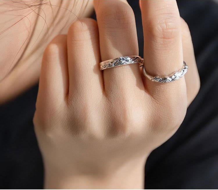 Title 4, Bague de couple simple en argent sterling Chaom...