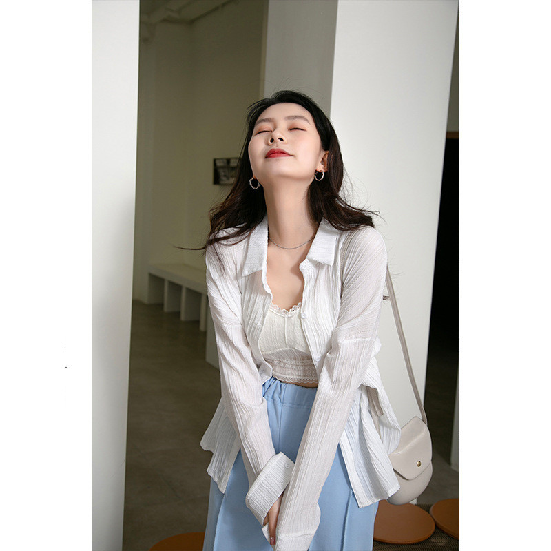 Fairy Texture Striped Long-Sleeved Shirt Women