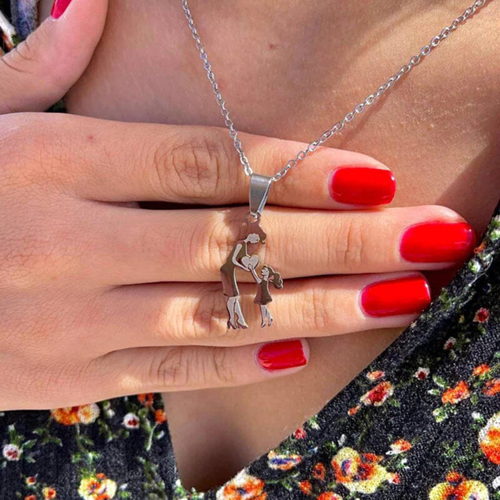 Stainless Steel Mother And Children Necklace Love Mom Son Daughter Pendant Necklace Family Gifts