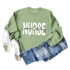 Round Neck Letter Printing Loose Plus Size Long Sleeve Sweater - Green - View 1
