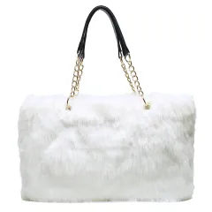 Ladies Large Capacity Plush Leopard Print Tote Bag - White - View 1
