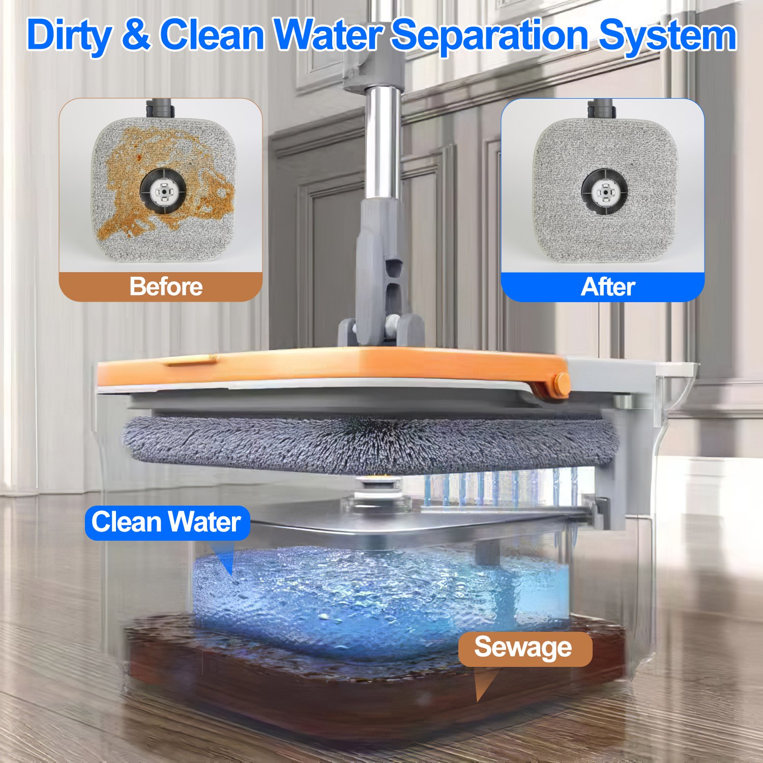 Spin Mop And Bucket System Includes Dual Compartment Mop Bucket Thick Washable Microfiber Mop Pads For Home Cleanin... image 2