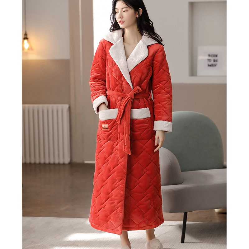 Winter Flannel Couple Nightgown Three-layer Quilted