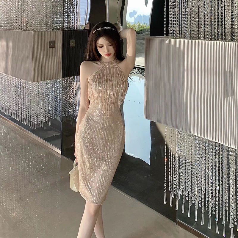 Halterneck Sequin Wrap Dress