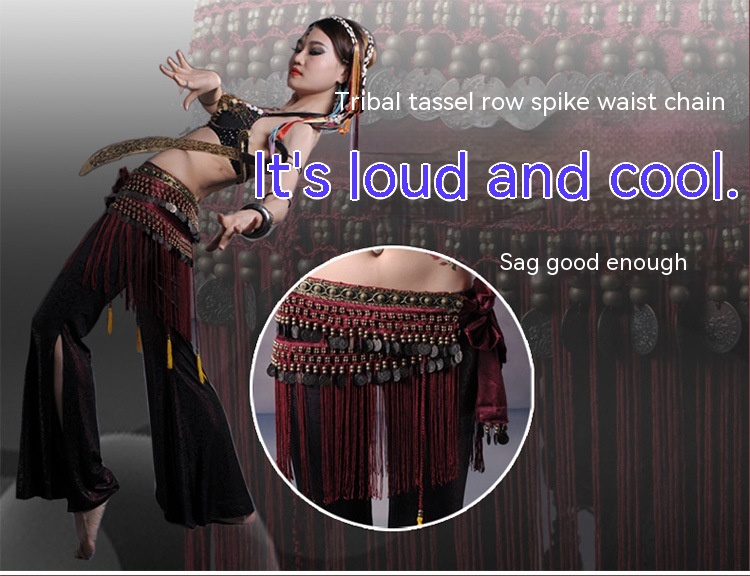 Belly Dance Waist Scarf Performance Tassel Hip Scarf Ethnic Tribe Dance Costume Belly Dance Waist Chain Red - Shop at LoveMi