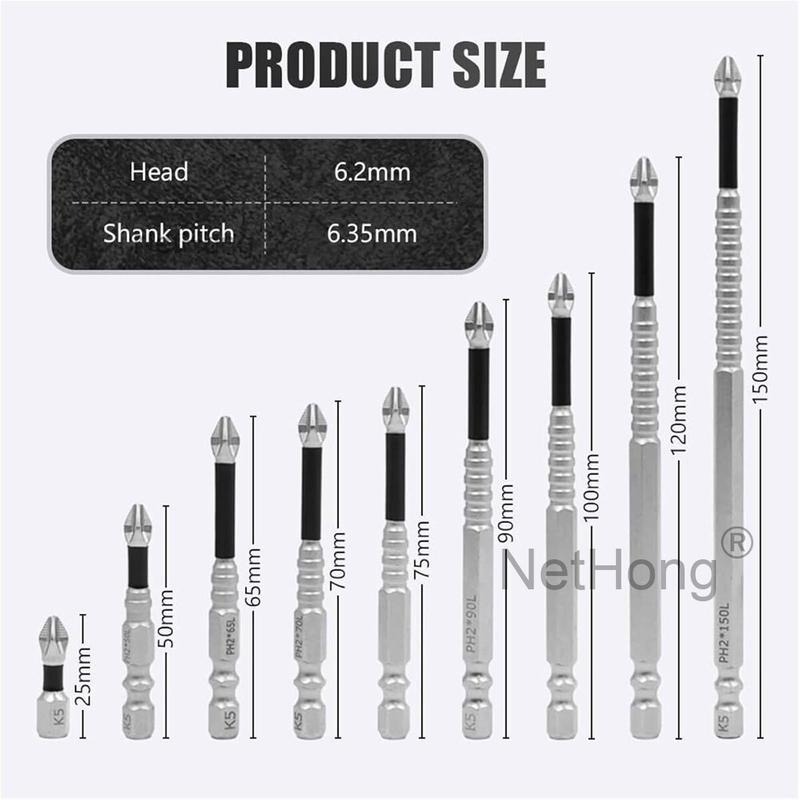 9PCS Cross Head Impact Drill Bits-Magnetic Anti-Slip Screwdriver Bits — image 7