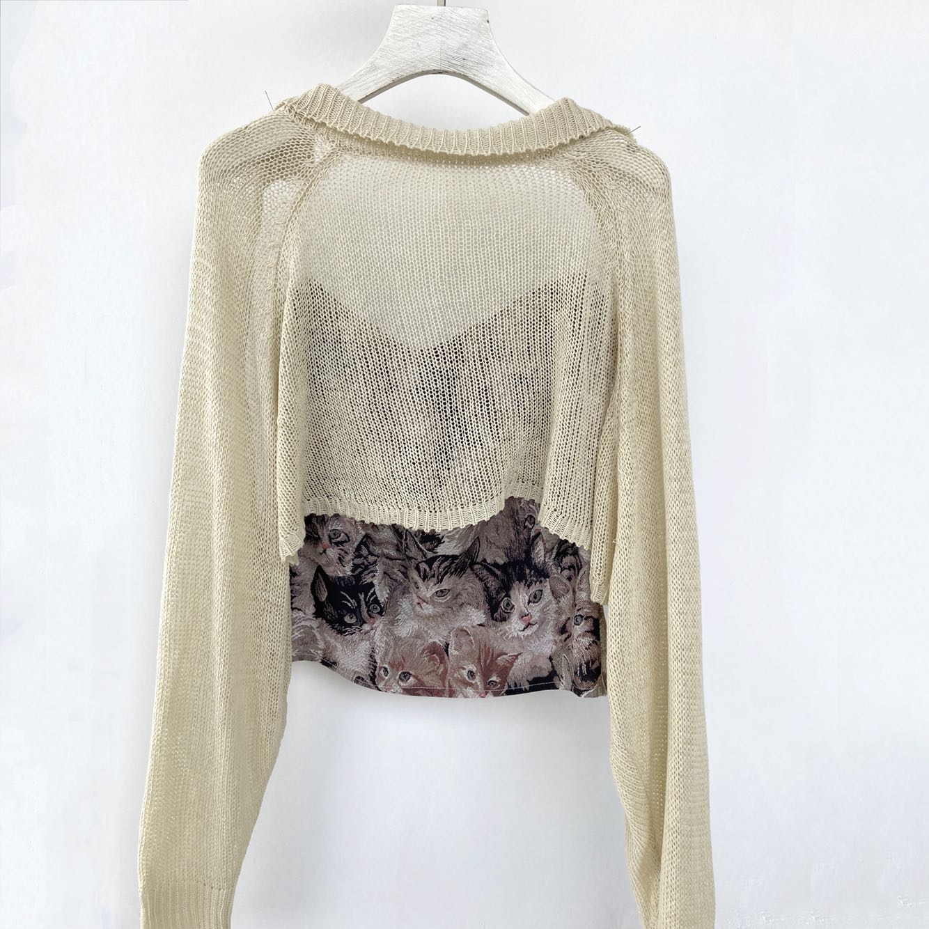 Cat Printed Wrapped Chest Loose Long Sleeve Shawl