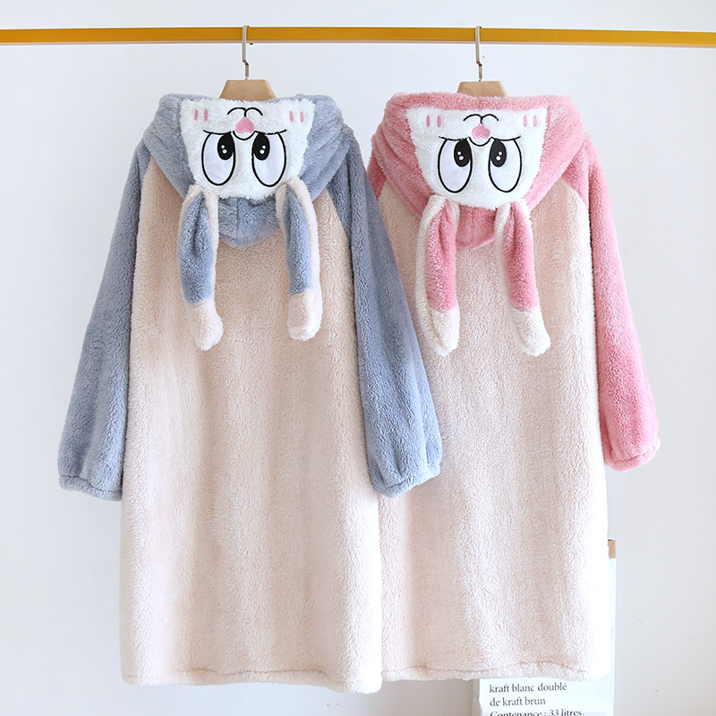 Title 5, Womens Thick Color-blocking Cartoon Fleece Nig...