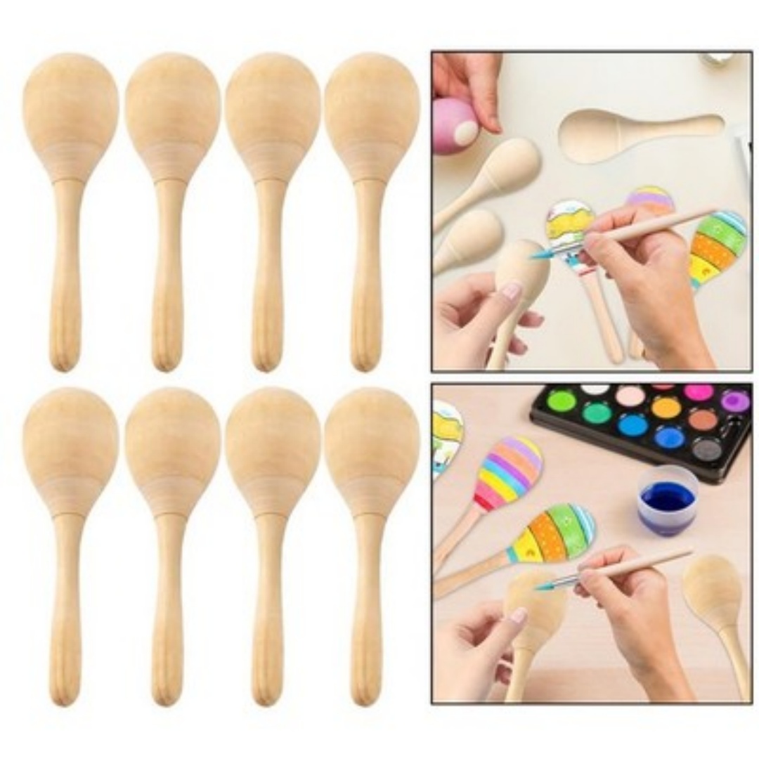 8Pcs Wood Maracas DIY Craft Toys For DIY Painting Music M