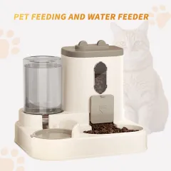 Fully Automatic 2in1 Cat Food Dispenser - Integrated Water And Food Feeding System - Cute Water Dispenser - Grey - View 1