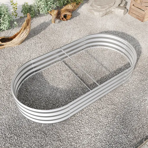 Raised Garden Bed Outdoor, Oval Large Metal Raised Planter Bed For For Plants, Vegetables, And Flowers Black Silver - Shop at LoveMi