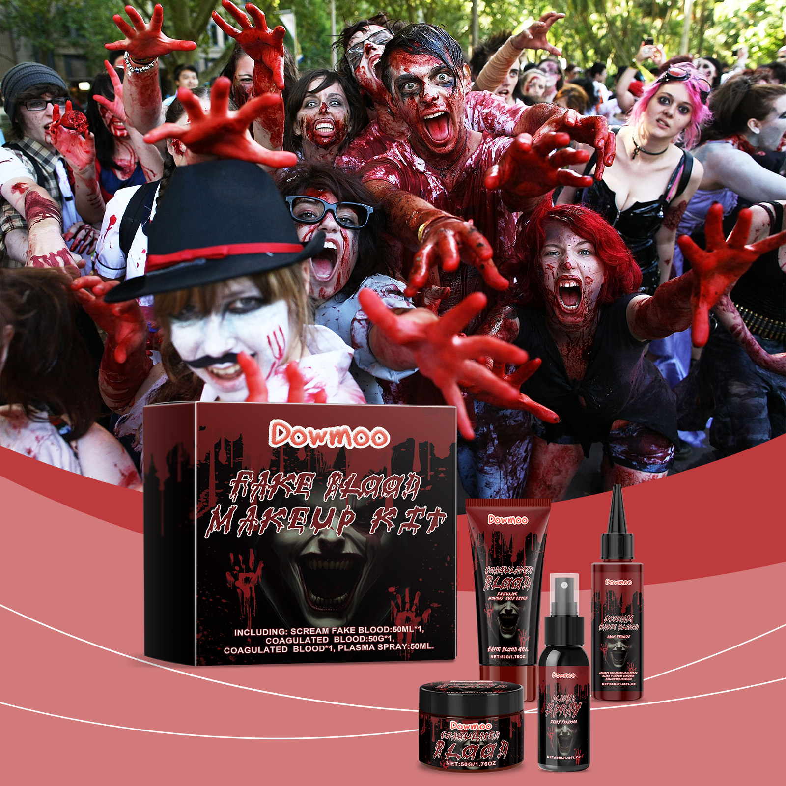 Halloween Fake Blood Makeup Kit, Realistic Artificial Blood Set For Clown Monster Cosplay Prank Party