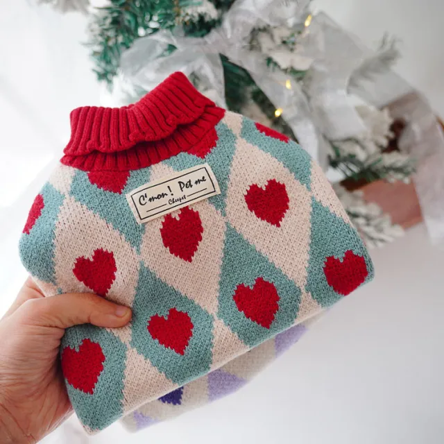 Christmas Rhombus Love Sweater Cat Clothes Red - Shop at LoveMi