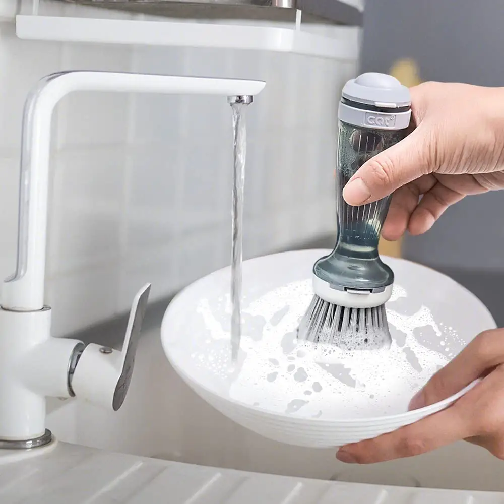 Pot Brush Dish Scrub with Soap Dispenser for Dishes
