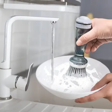 Pot Brush Dish Scrub with Soap Dispenser for Dishes