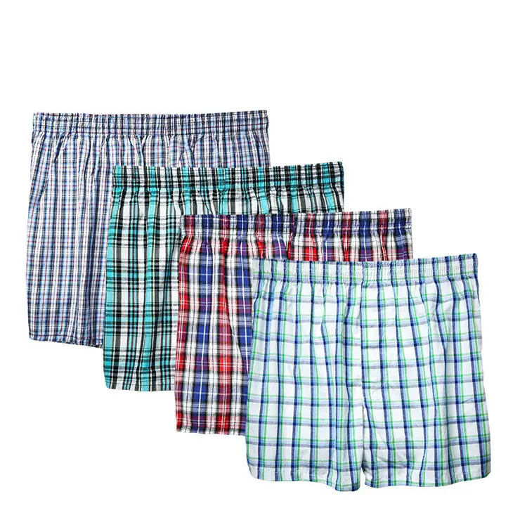 Cotton Plaid Men's Underwear Mid-waist Large Size