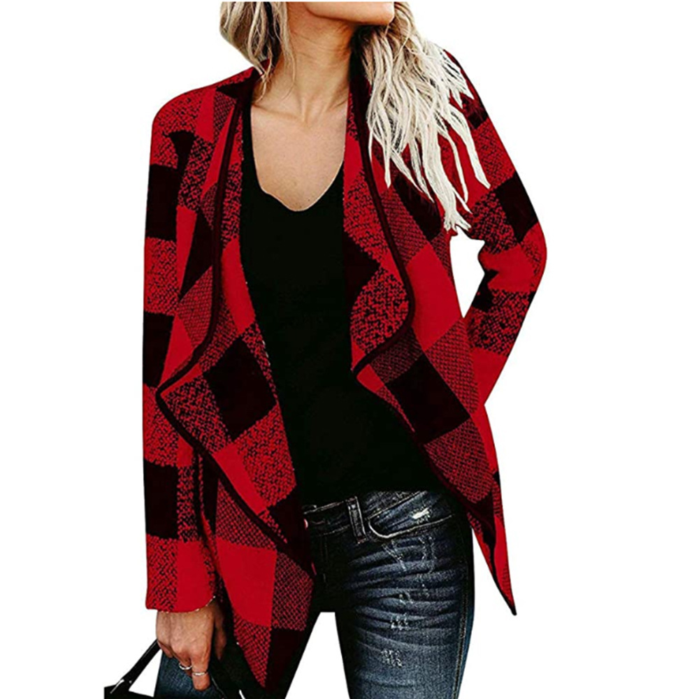 Women's Jacket Plaid Top Casual Tie Waist