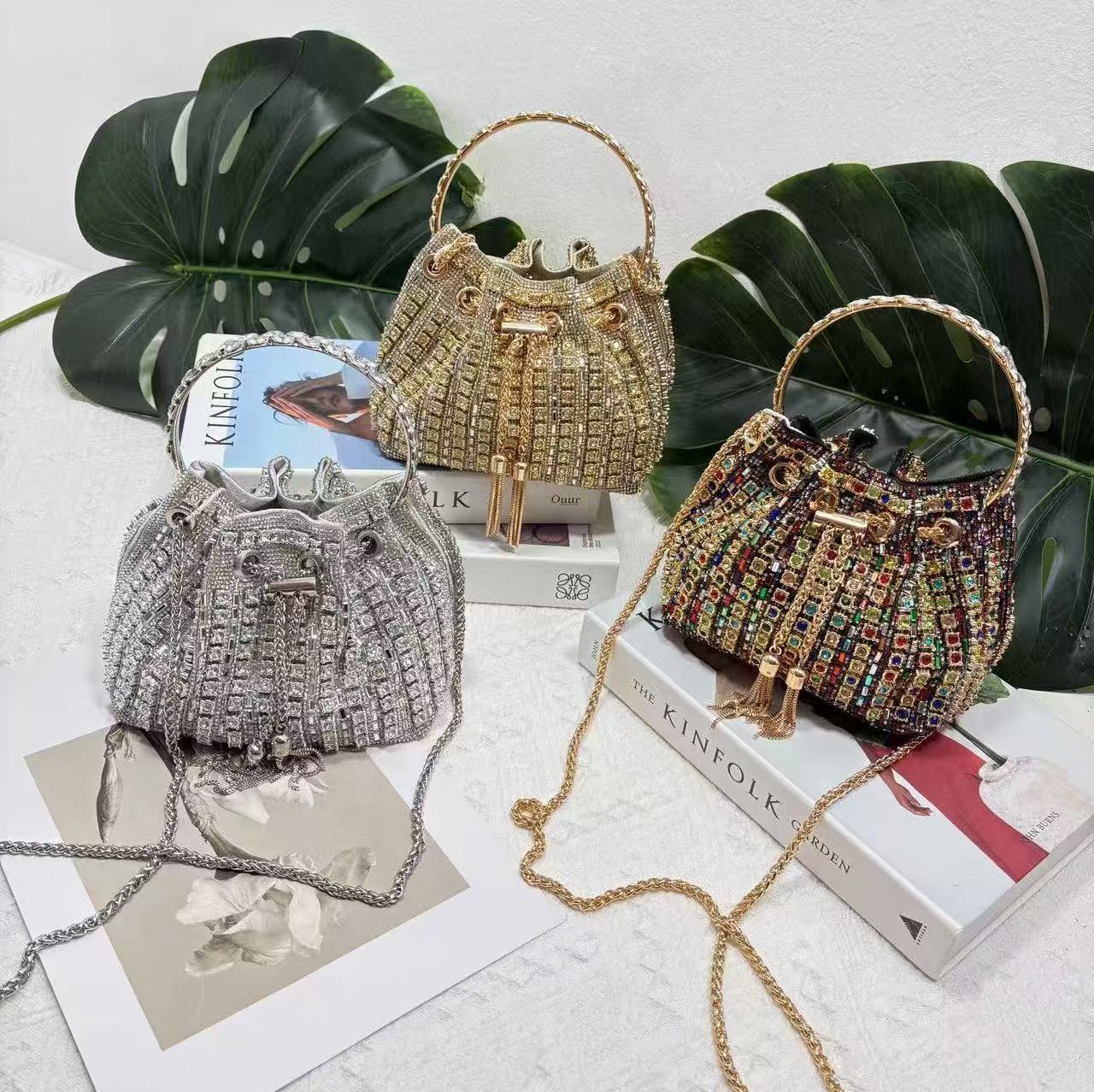 Geantă de seară minimalistă cu lanț chic și strasuri pentru femei, geantă efervescentă pentru petreceri cu mâner în partea de sus
