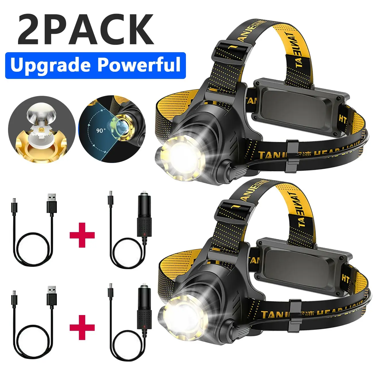 LED Headlamp Rechargeable Head Torch Zoom Headlight