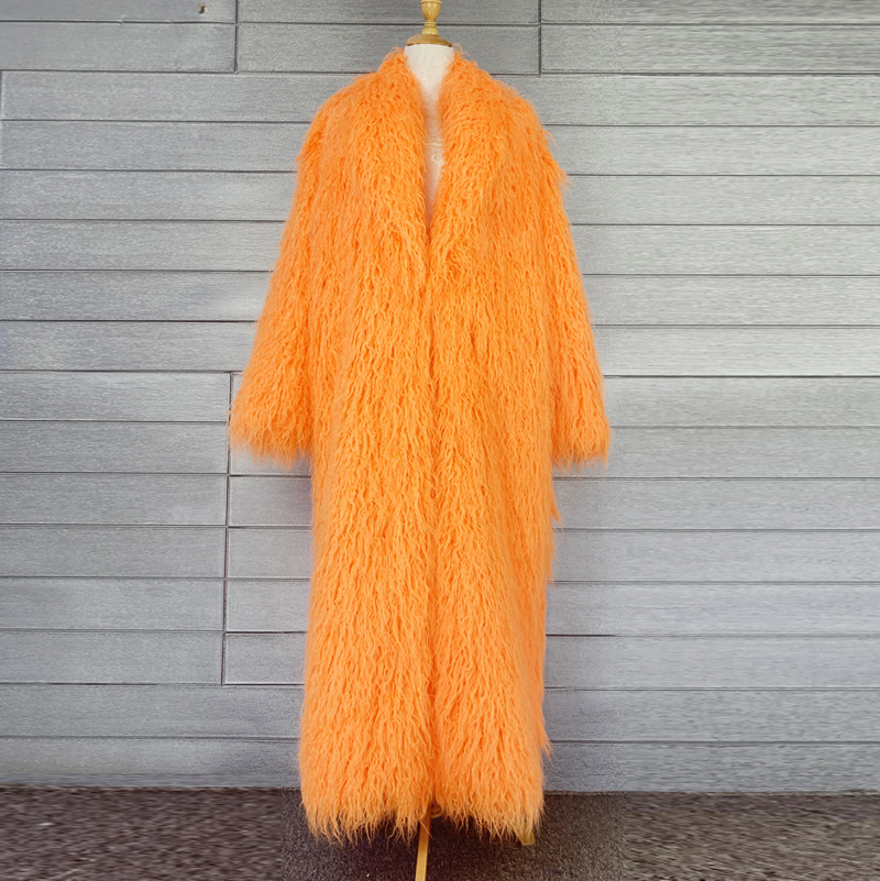 Women's Faux Fur Long Long Sleeve Jacket Orange - Shop at LoveMi