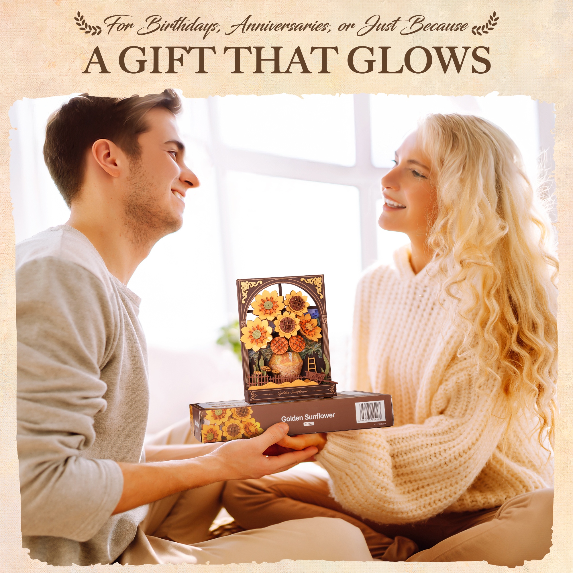 ROWOOD 3D Wooden Flower Puzzle - Flower Model With LED Lights,Desktop And Wall Display,Decorative Holiday And Birthday Gift, Artistic Flower DIY Kit For Adults And Teens