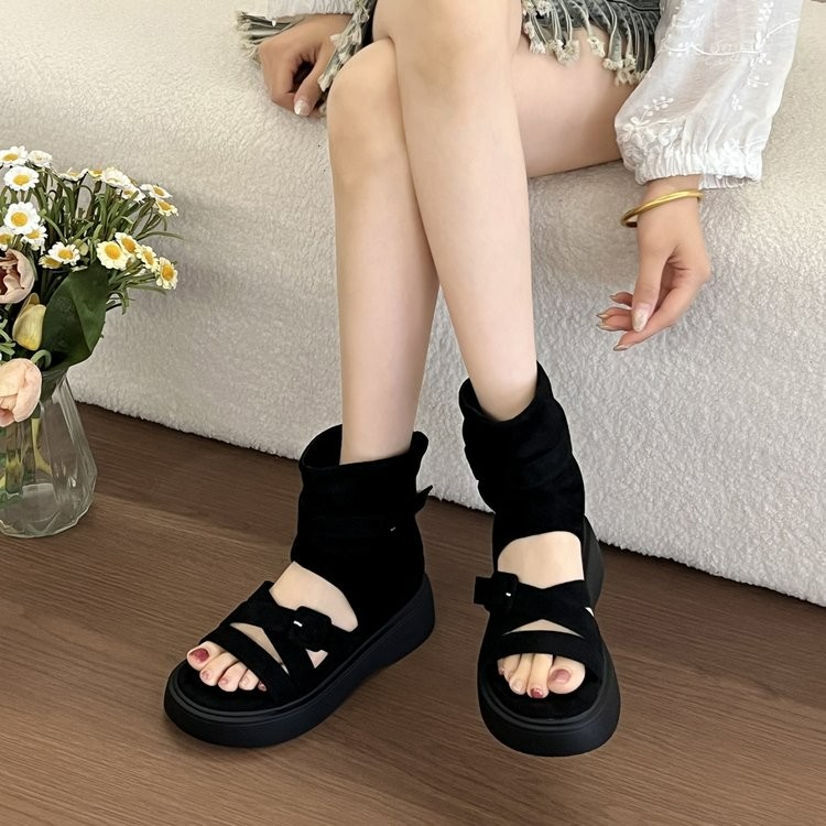 Women Platform Height Increasing Open Toe Roman Sandal Boots, 2026 New Summer Trendy Slouch Leg Boots For Petite Outdoor Wear product image