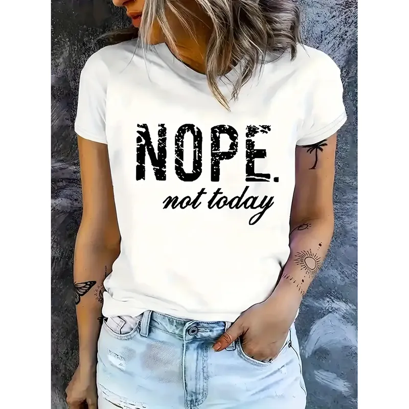 Nope Not Today T Shirts For Women Funny Graphic Letter Print Shirt Cute Casual Saying Tee Tops - White