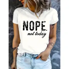 Nope Not Today T Shirts For Women Funny Graphic Letter Print Shirt Cute Casual Saying Tee Tops - White - View 1