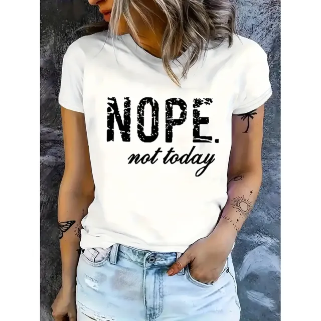 Nope Not Today T Shirts For Women Funny Graphic Letter Print Shirt Cute Casual Saying Tee Tops White - Shop at LoveMi