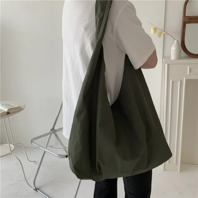 Large Capacity Single Shoulder Handbag Shopping Bag Solid Color Green - Shop at LoveMi