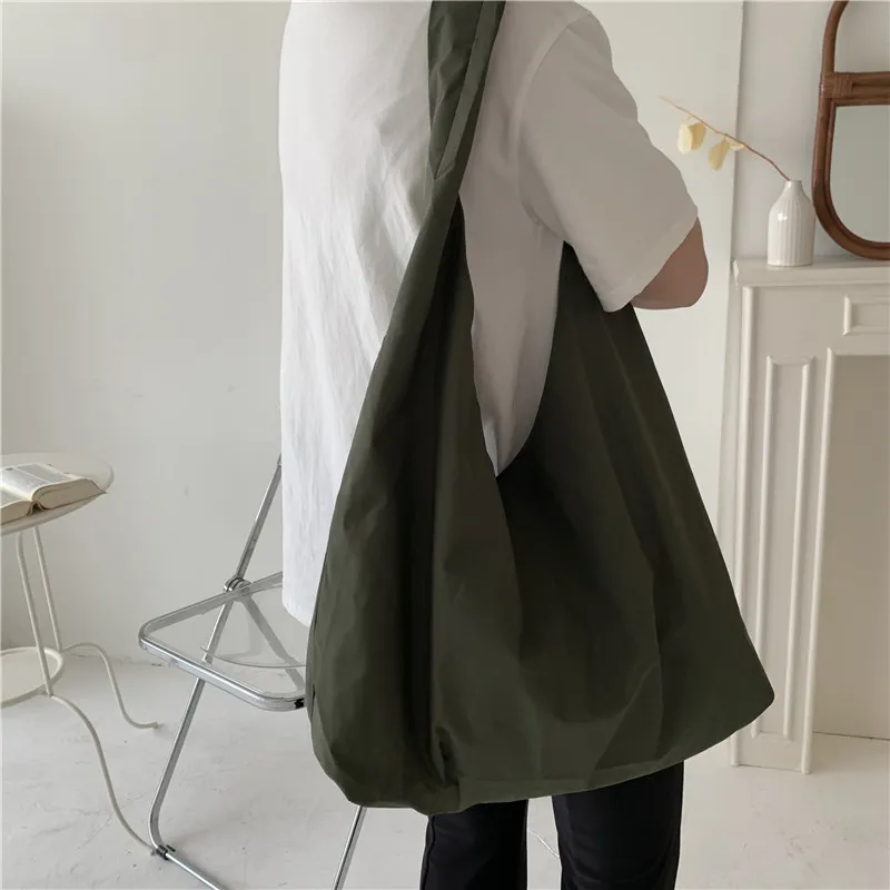 Large Capacity Single Shoulder Handbag Shopping Bag Solid Color - Green