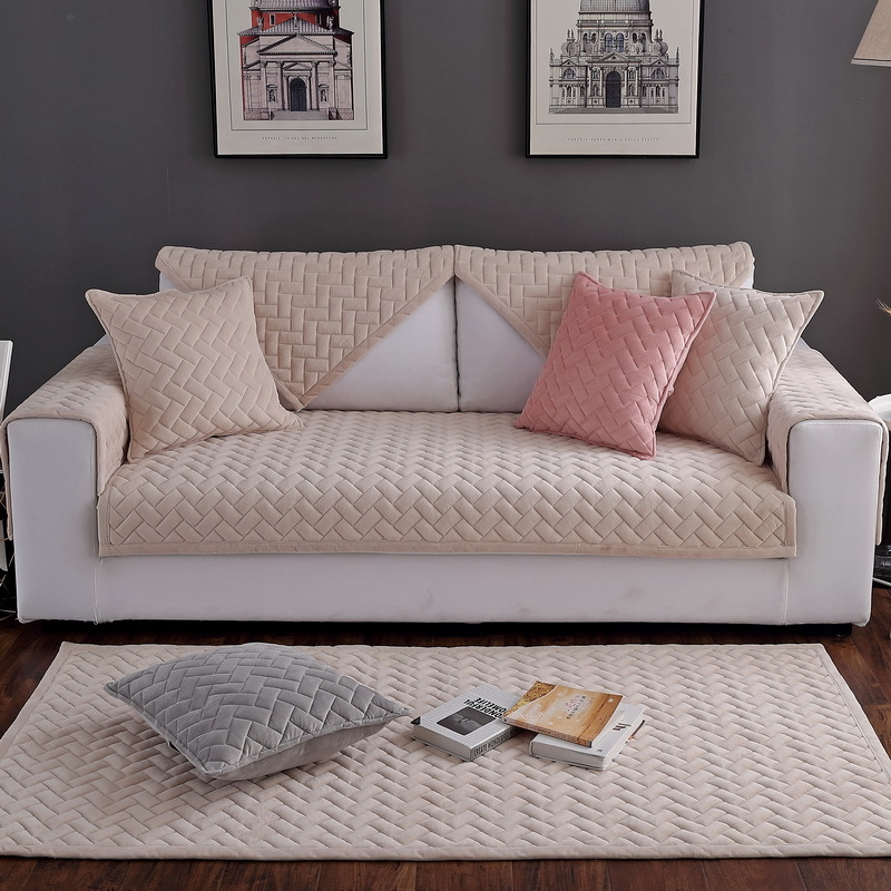 Plush Padded Non-slip Solid Wood Sofa Cover Towel