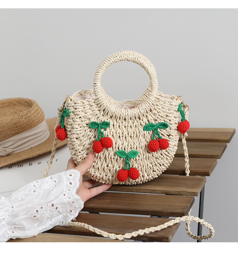Cute Cherry Small Fresh Straw Braided Bag Portable