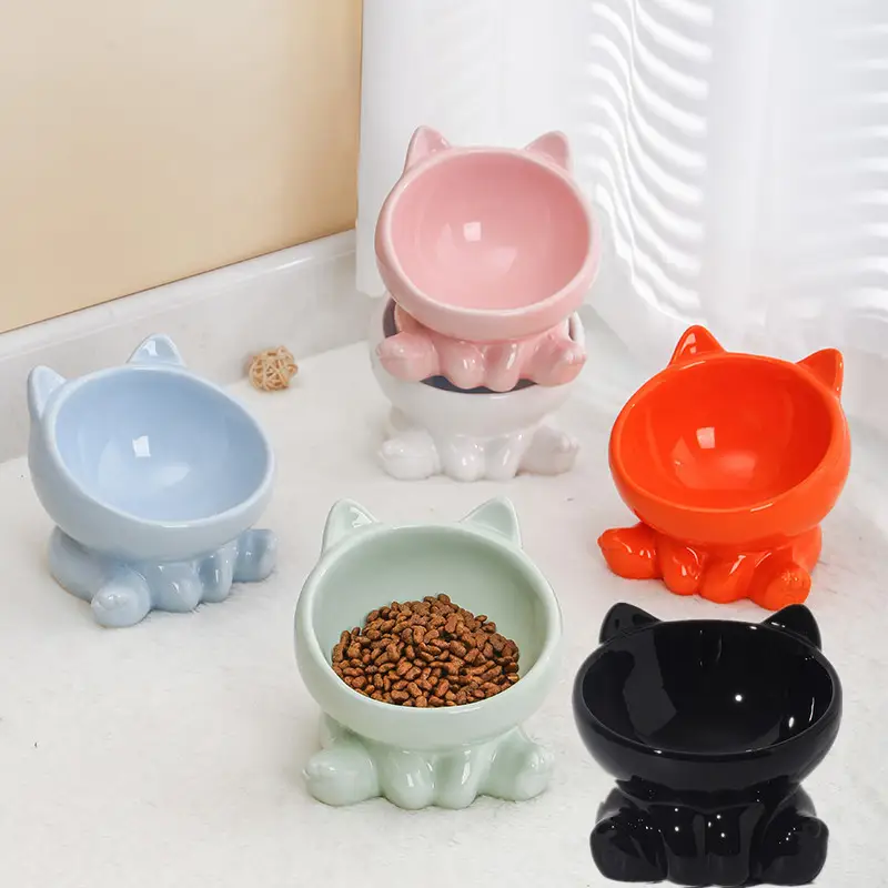Pet Dogs And Cats Bevel Ceramic Neck Bowl