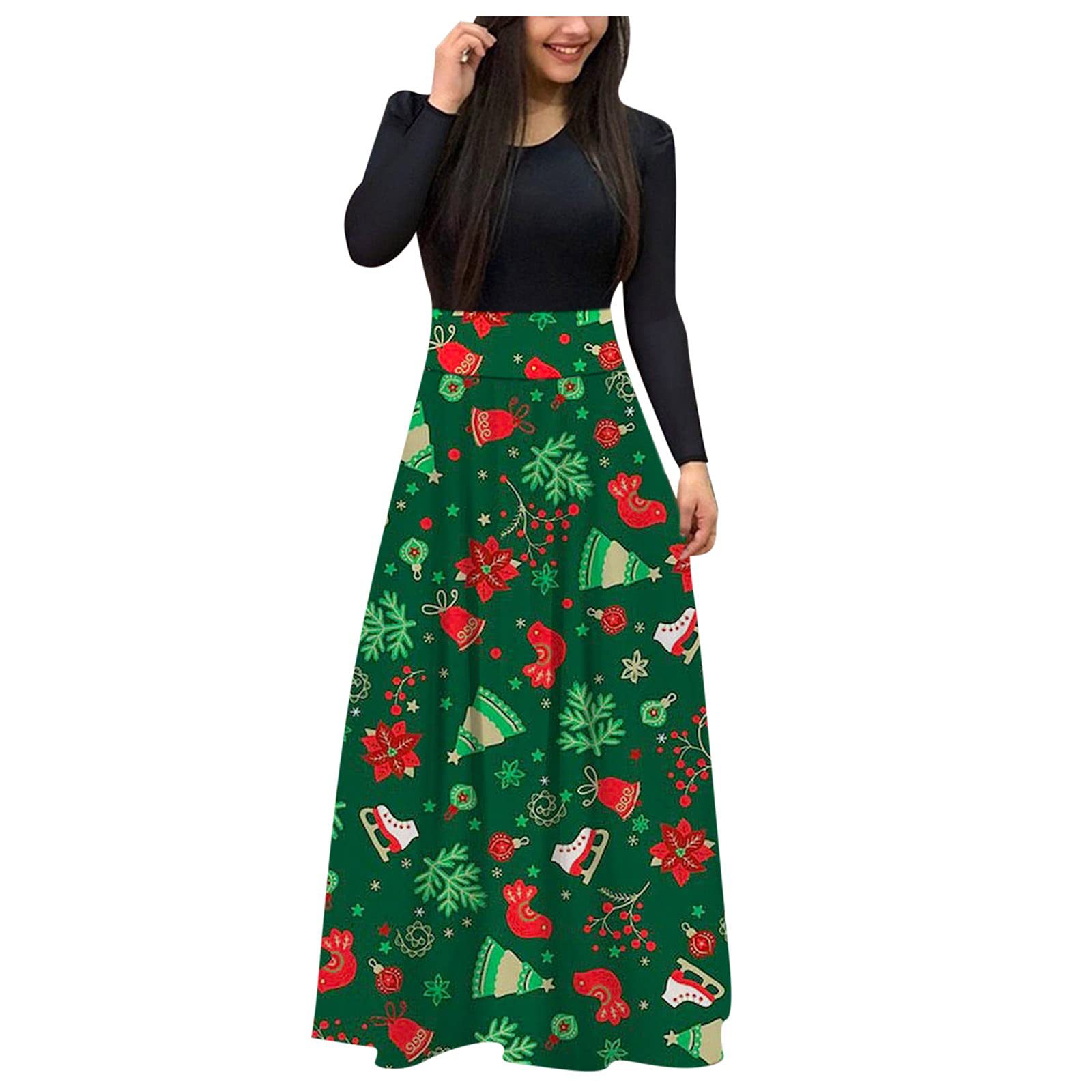 European And American Christmas Print Long Skirt Suit Green Gift - Shop at LoveMi