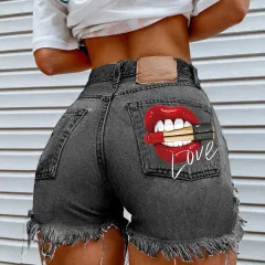 Women's Fashion Ripped Denim Shorts - Black2 - View 1