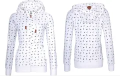 Long Sleeve Hooded Zipper Print Plus Fleece Sweater Women - White - View 1