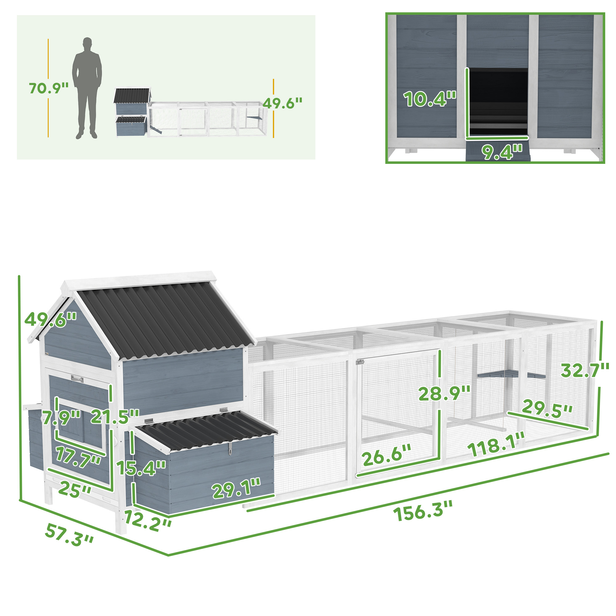 Extra Large Wooden Chicken Coop With 2 Nesting Box, Run Cage alternate