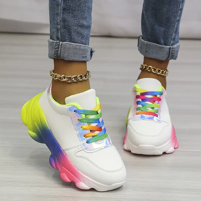 Large Size Color Matching Old Dad's Multicolored Platform Women's Shoes