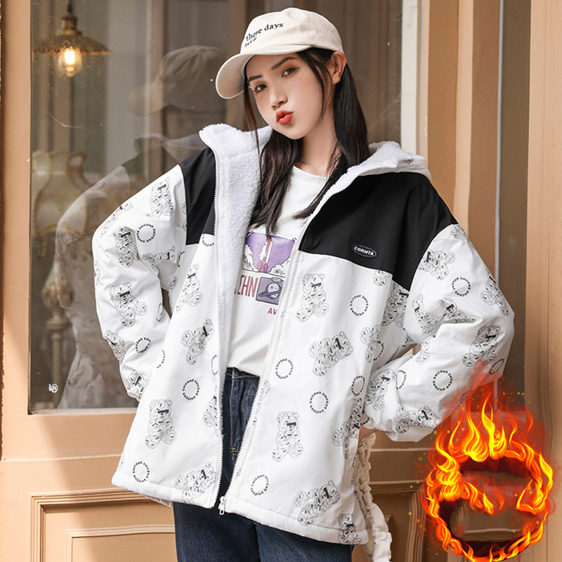 Junior High School Girl's Loose Bear Coat Black Lamb Wool - Shop at LoveMi