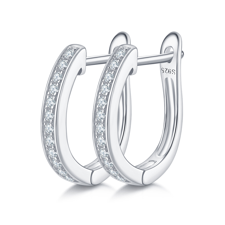 S925 Sterling Silver Pave Moissanite Hoop Earrings  Minimalist U Shaped Huggie Hoops With GRA Certificate Platinum Plated Jewelry Gift Box Set For Women