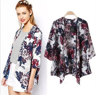 Fashion Simple Shawl Print Cardigan Kimono Jacket