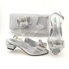 Point Toe Buckle Heels Evening Bag Clutch - Silver - View 1